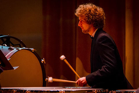 Percussionist plays with the FROST Wind Ensemble